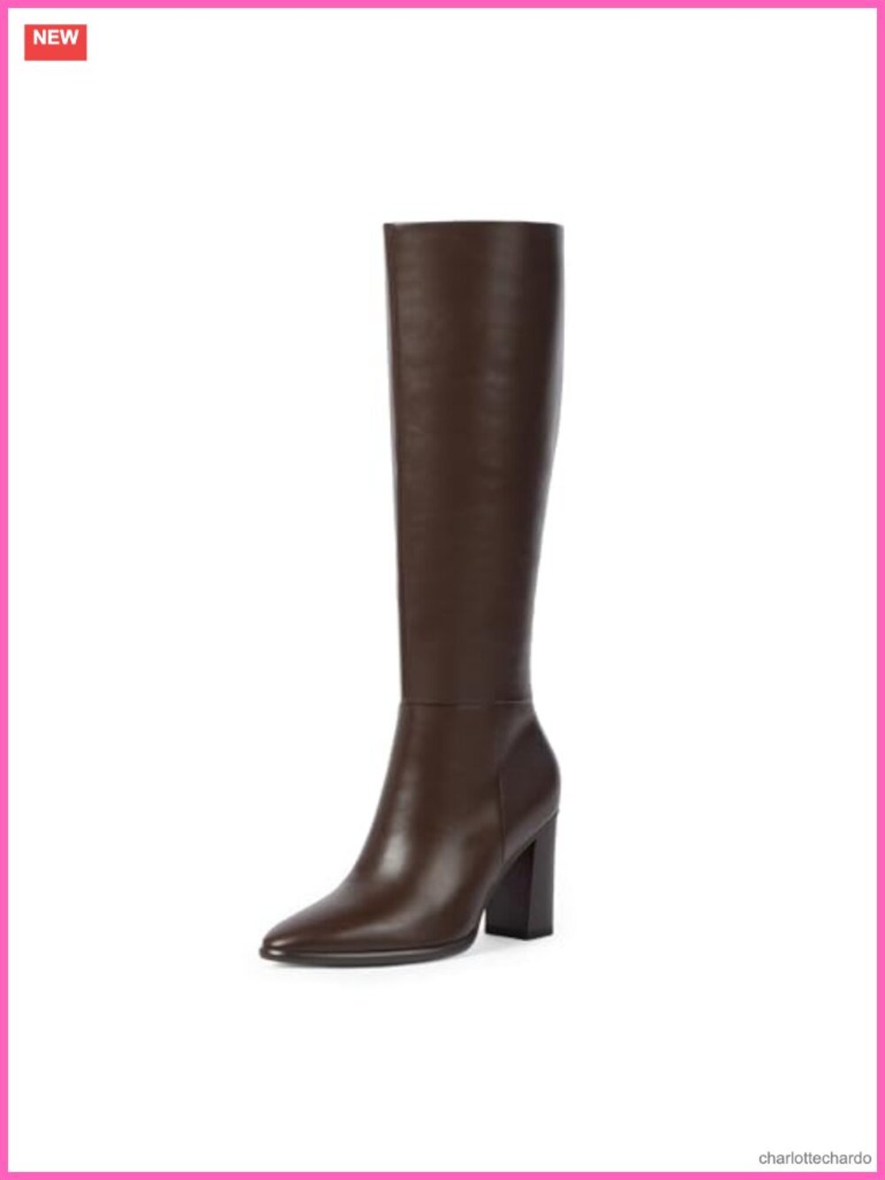 Women's Pointed Toe Knee High Boots Chunky Heel PU Leather